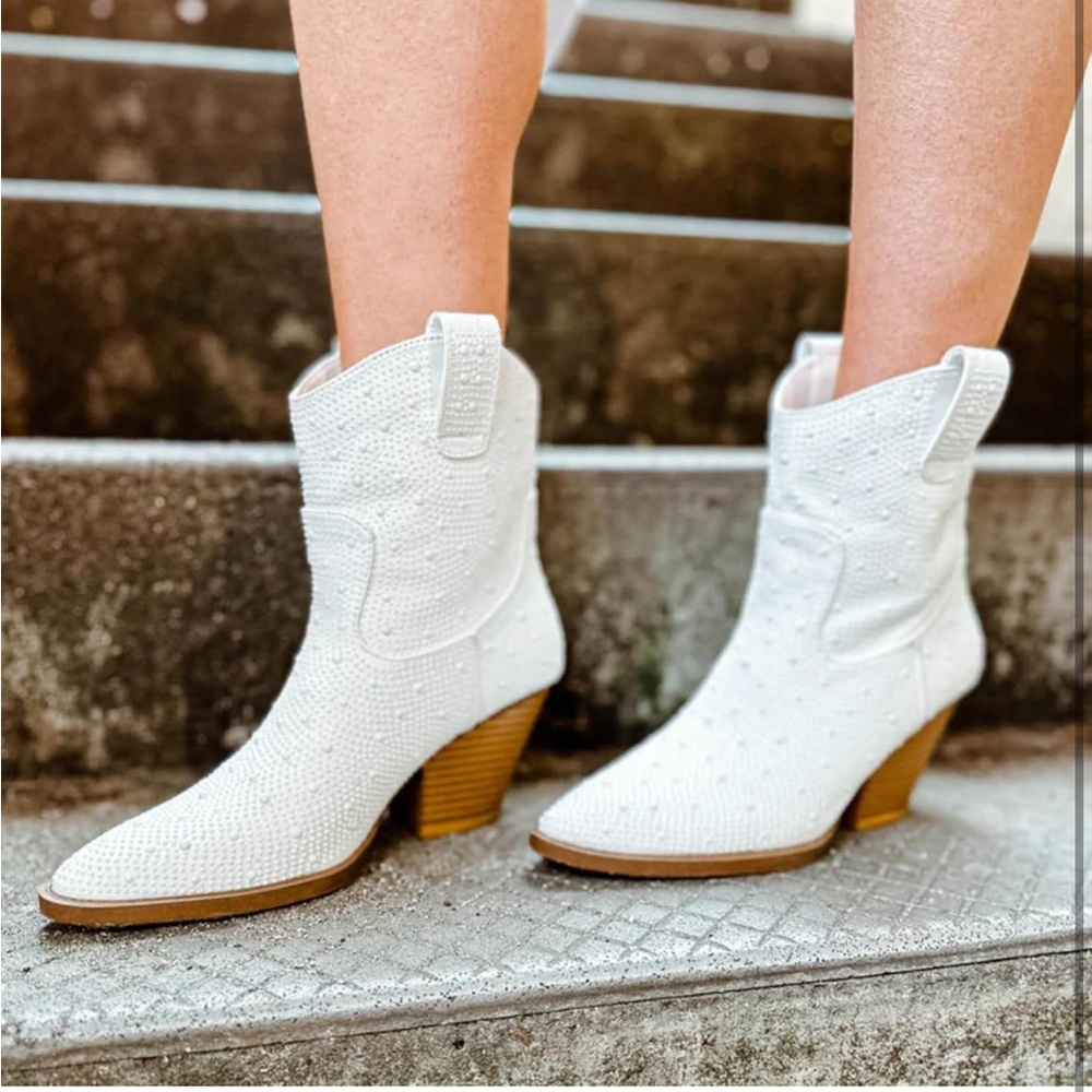 White Western Ankle Boots